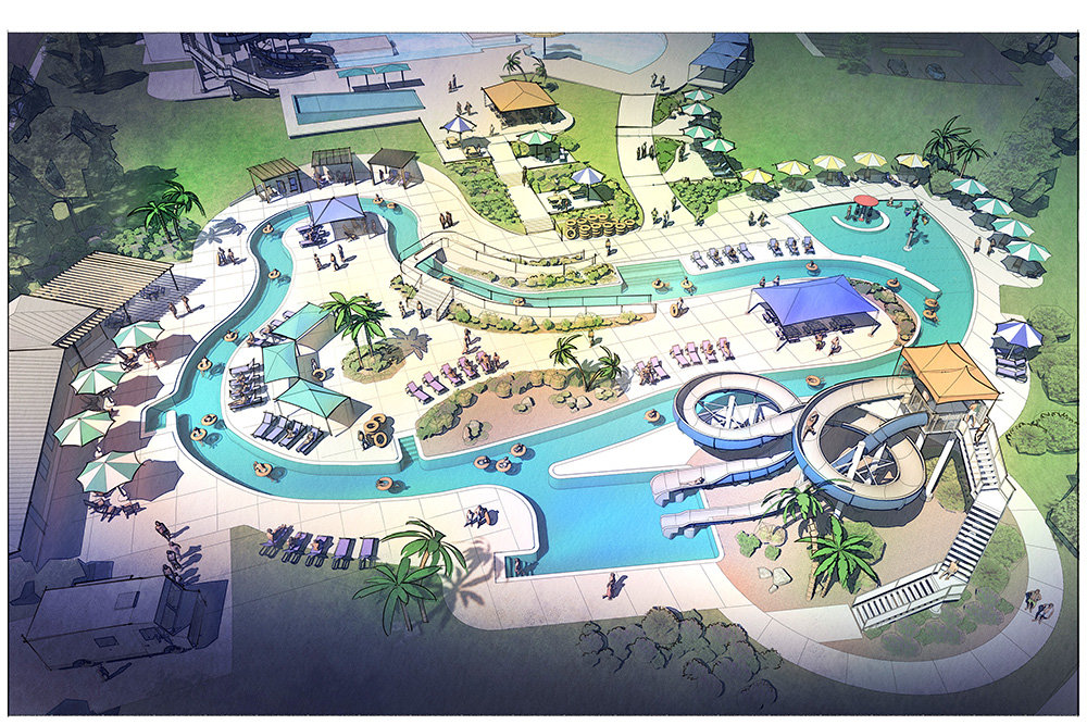 A proposed expansion of the Republic Aquatic Center calls for the addition of a lazy river, more slides and terraces with cabanas.